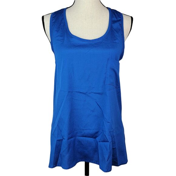 Monteau Blue Black Tank Top Womens Sz M Lace‎ Back Sheer Blouse Shirt Sexy Date - Picture 2 of 7